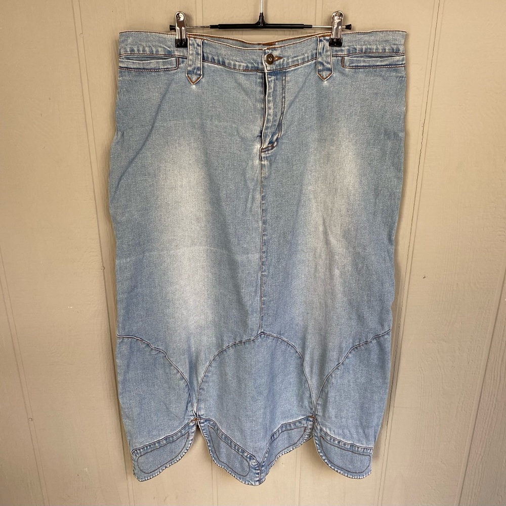 Me And You Scallop Hem Mermaidcore Rare Plus Denim Midi Maxi Skirt Size 2x XXL